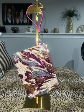 Sequin Wristlet Clutch in Pink, Gold & Silver